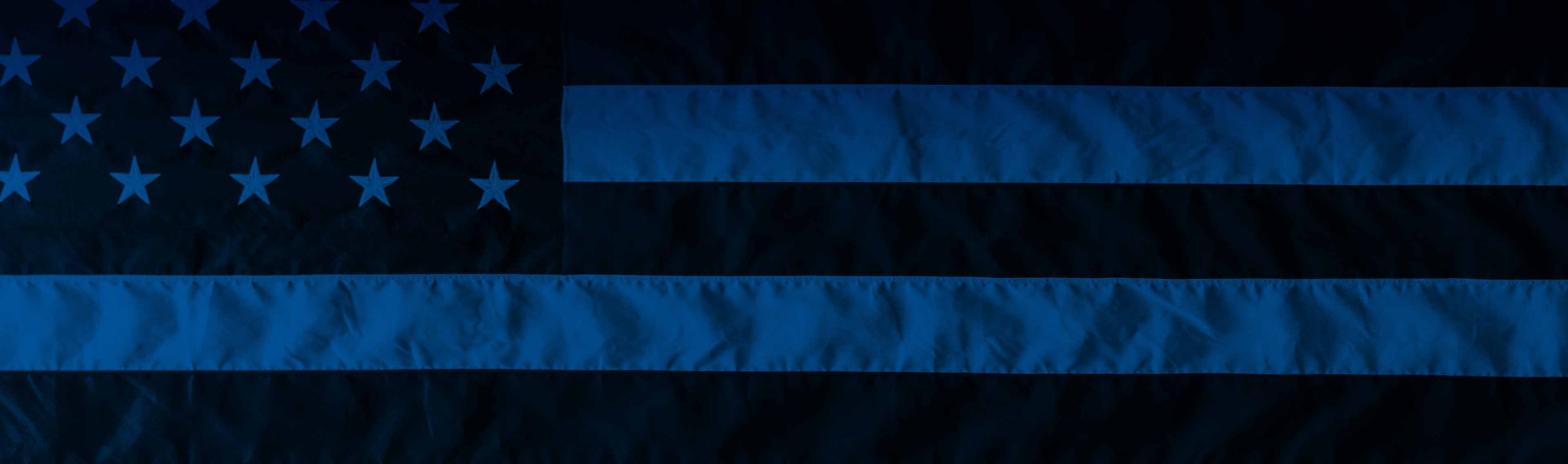 A rugged american flag in blue tones.