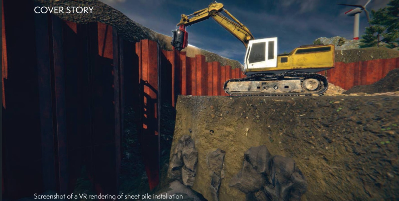 VR rendering of sheet piling installation